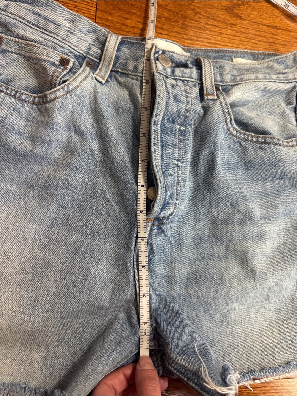 Sz 26 Denim Forum Light Blue High-Rise Frayed Hem Jean Shorts - Picture 5 of 8